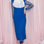 70s Kleid Strick hand made blau 36-38 – Bild 3