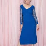 70s Kleid Strick hand made blau 36-38