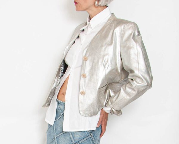 90s Lederjacke silber 36