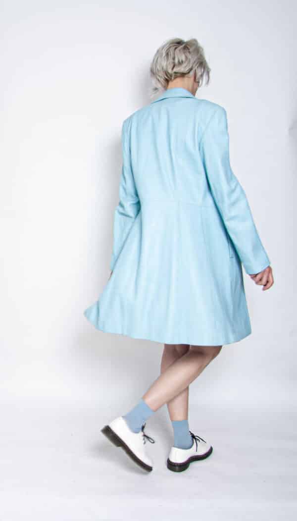 90s Lederset Kleid Mantel Azurblau 38 – Bild 3